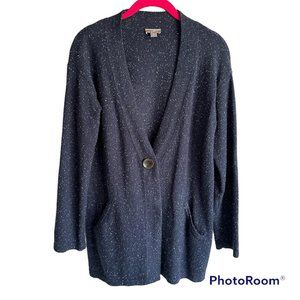J.JILL Navy Blue Speckled Cotton‎ Angora Blend Ladies Minimalist Cardigan, PS